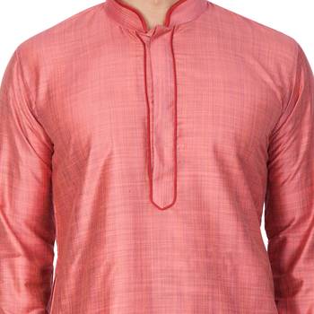 Pink Plain Cotton Men-Kurtas 3