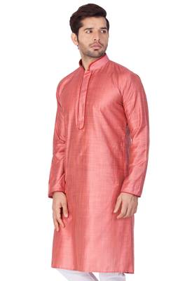 Pink Plain Cotton Men-Kurtas 4