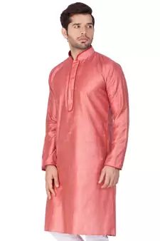 Pink Plain Cotton Men-Kurtas