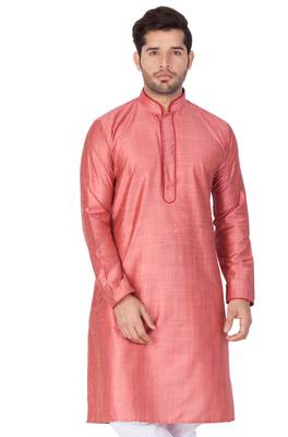 Pink Plain Cotton Men-Kurtas 5
