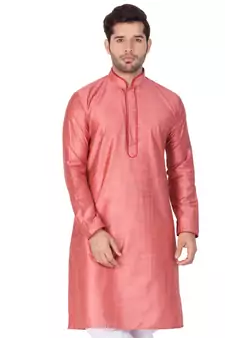 Pink Plain Cotton Men-Kurtas