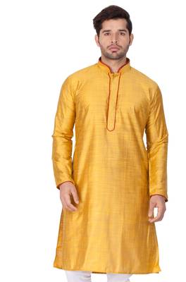Yellow Plain Cotton Men-Kurtas 1