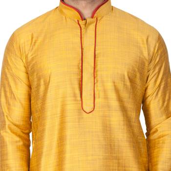 Yellow Plain Cotton Men-Kurtas 3