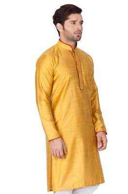 Yellow Plain Cotton Men-Kurtas 4