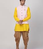 Yellow Plain Cotton Dhoti-Kurta