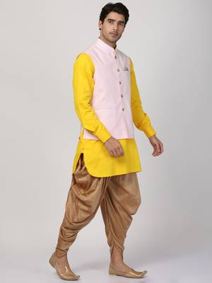 Yellow Plain Cotton Dhoti-Kurta 2