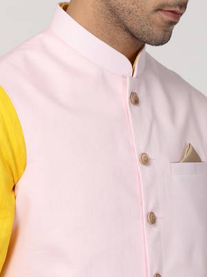 Yellow Plain Cotton Dhoti-Kurta 3