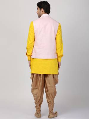 Yellow Plain Cotton Dhoti-Kurta 4