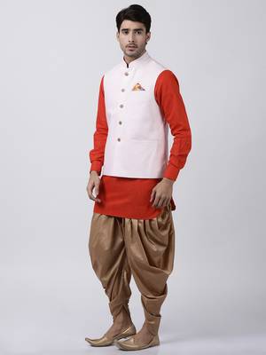 Red Plain Cotton Dhoti-Kurta 2