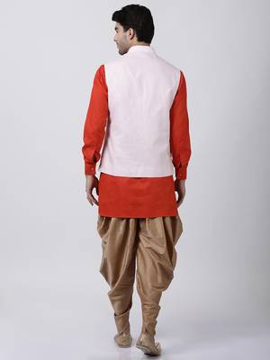 Red Plain Cotton Dhoti-Kurta 4