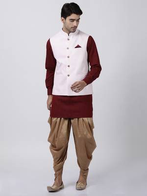Maroon Plain Cotton Dhoti-Kurta 1