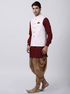 Maroon Plain Cotton Dhoti-Kurta 2