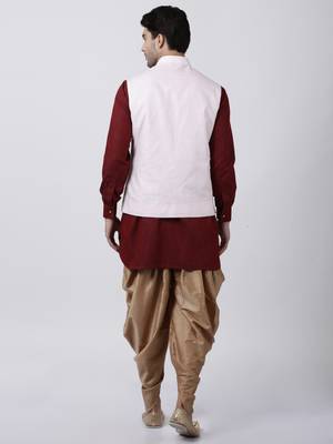 Maroon Plain Cotton Dhoti-Kurta 4