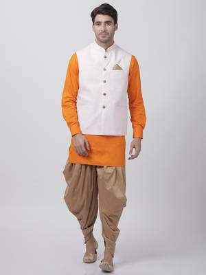 Orange Plain Cotton Dhoti-Kurta 1
