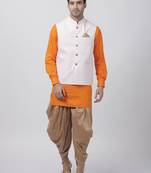 Orange Plain Cotton Dhoti-Kurta