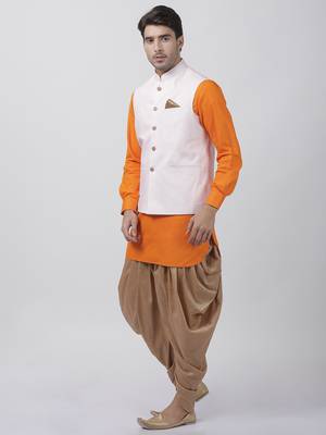 Orange Plain Cotton Dhoti-Kurta 2