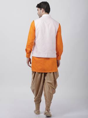 Orange Plain Cotton Dhoti-Kurta 4