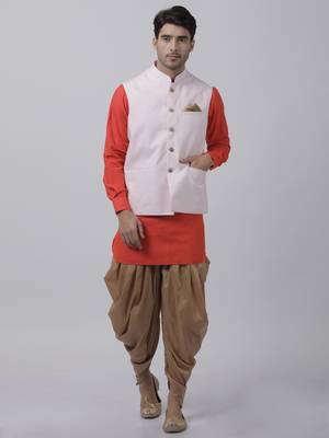 Orange Plain Cotton Dhoti-Kurta 1