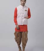 Orange Plain Cotton Dhoti-Kurta