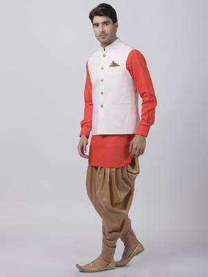 Orange Plain Cotton Dhoti-Kurta 2