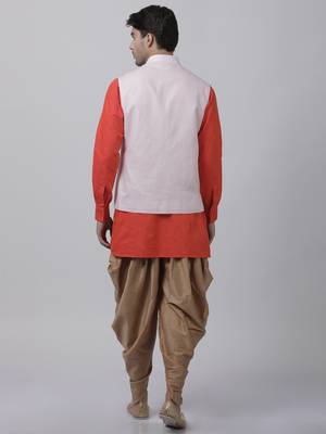Orange Plain Cotton Dhoti-Kurta 4