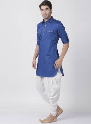 Blue Plain Cotton Pathani Suits 2