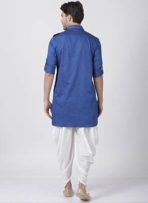 Blue Plain Cotton Pathani Suits 4