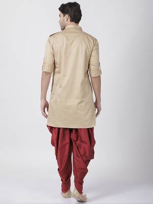 Beige Plain Cotton Pathani-Suits 4