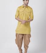 Yellow Plain Cotton Pathani Suits