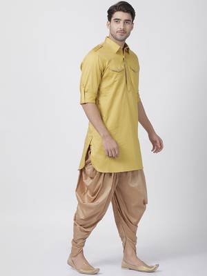 Yellow Plain Cotton Pathani Suits 2