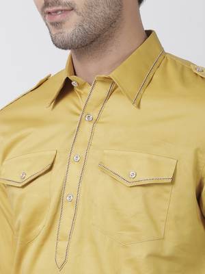 Yellow Plain Cotton Pathani Suits 3