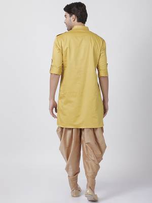 Yellow Plain Cotton Pathani Suits 4