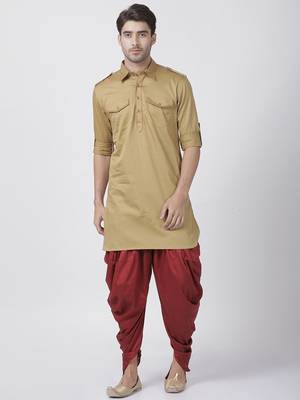 Brown Plain Cotton Pathani-Suits 1
