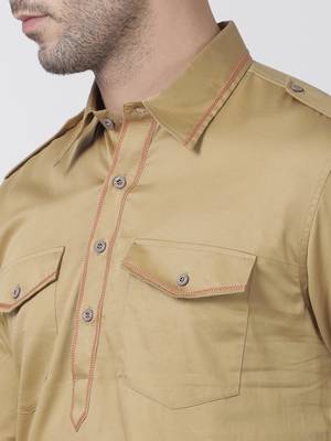 Brown Plain Cotton Pathani-Suits 3