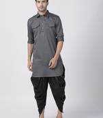Grey Plain Cotton Pathani Suits