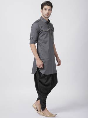 Grey Plain Cotton Pathani Suits 2