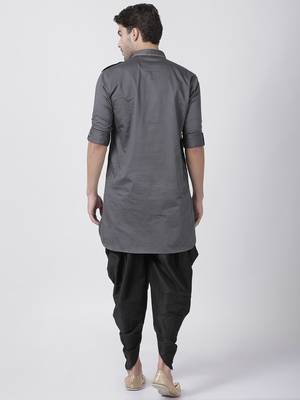 Grey Plain Cotton Pathani Suits 4