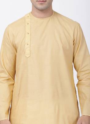 Beige Plain Cotton Kurta Pajama 3