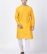Yellow Plain Cotton Kurta Pajama