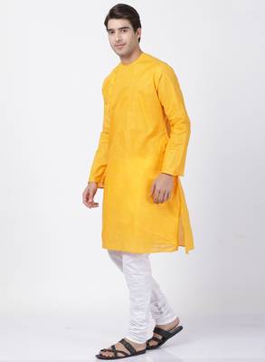 Yellow Plain Cotton Kurta Pajama 2