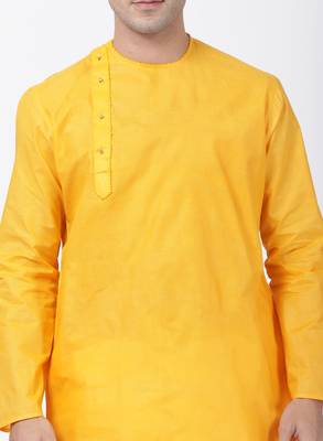 Yellow Plain Cotton Kurta Pajama 3