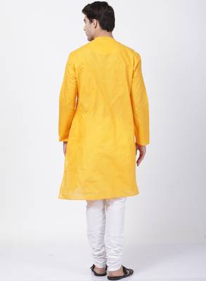 Yellow Plain Cotton Kurta Pajama 4