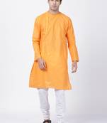 Orange Plain Cotton Kurta-Pajama
