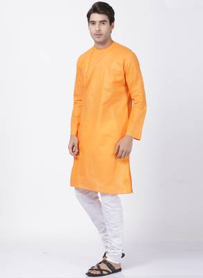 Orange Plain Cotton Kurta-Pajama 2