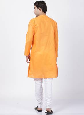 Orange Plain Cotton Kurta-Pajama 4