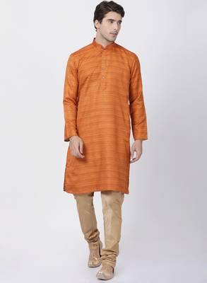 Brown Plain Blended Cotton Kurta-Pajama 1