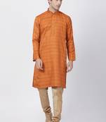 Brown Plain Blended Cotton Kurta-Pajama