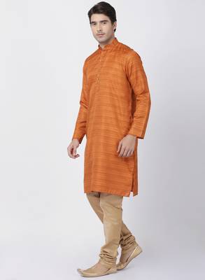Brown Plain Blended Cotton Kurta-Pajama 2