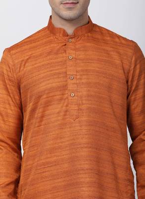 Brown Plain Blended Cotton Kurta-Pajama 3