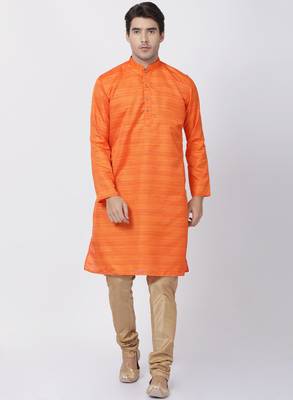 Orange Plain Blended Cotton Kurta-Pajama 1